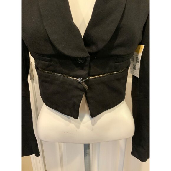 BCBG Max Azria  Black Cropped Jacket W/ Zipper Detail, Size XS - Picture 2 of 7